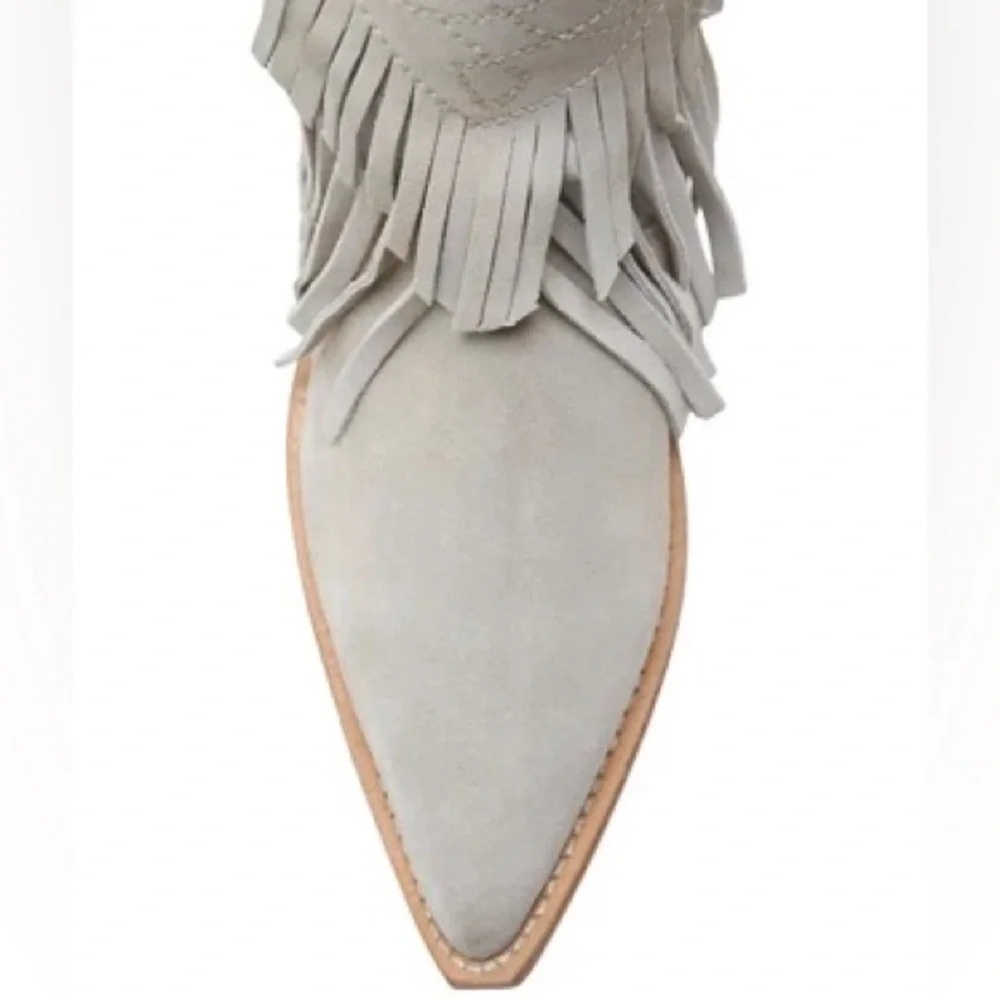 FREE PEOPLE Lawless Fringe Faux Suede Pointy Toe Western Booties Boots Taupe 7 - Picture 6 of 7